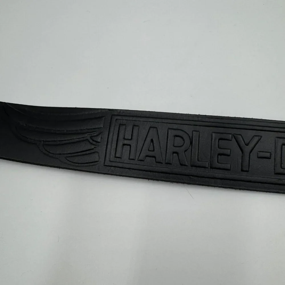 Harley-Davidson Logo Embossed Black Leather Belt Mens Size 38 Durable Design